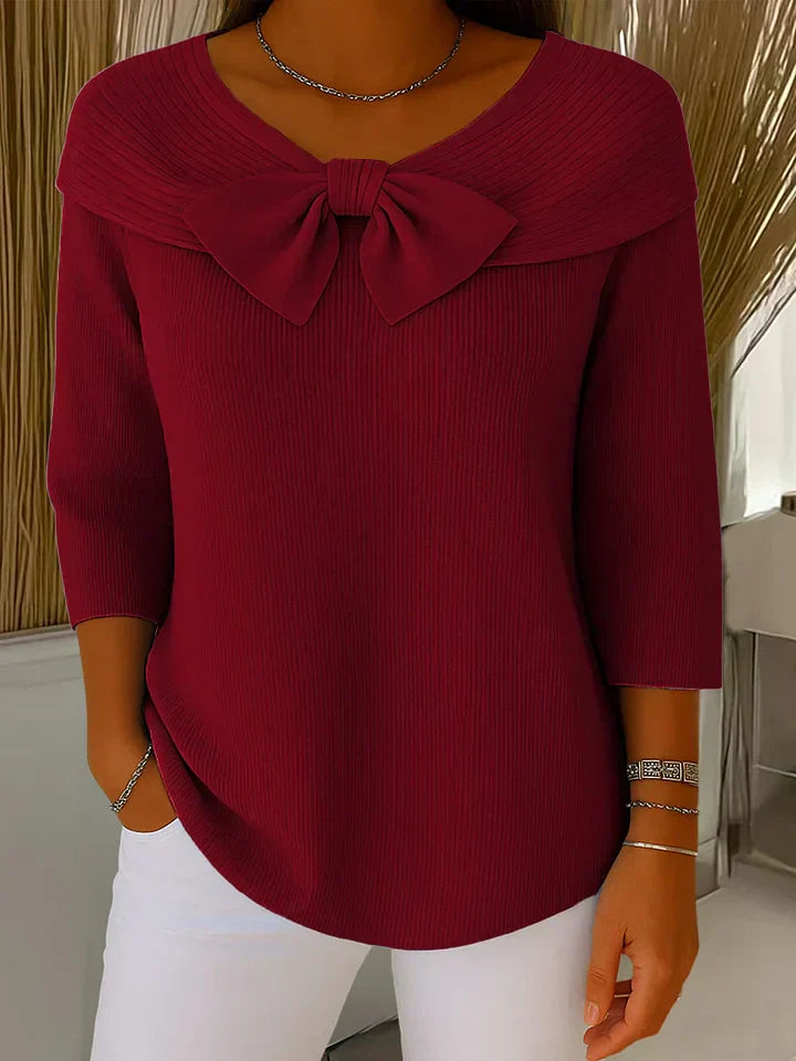 Serenna – Women's Sweater with Bow and Round Neckline