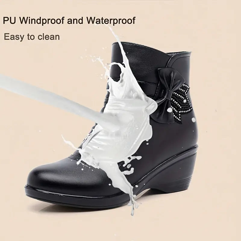 SERENELLA™ WOMEN'S SIDE ZIPPER PLATFORM BOWKNOT BOOTS