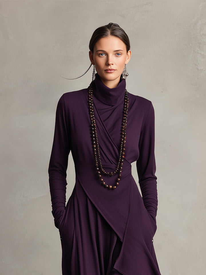 Natalia | Asymmetrical Maxi Knit Dress with Roll Neck
