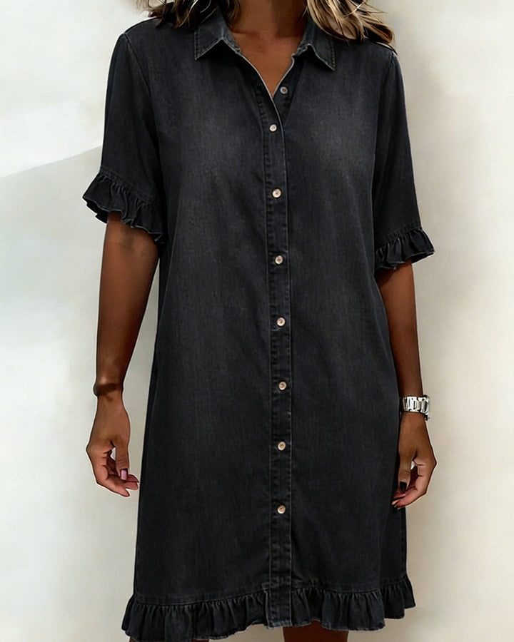 Belinda | Comfortable denim dress with flattering ruching