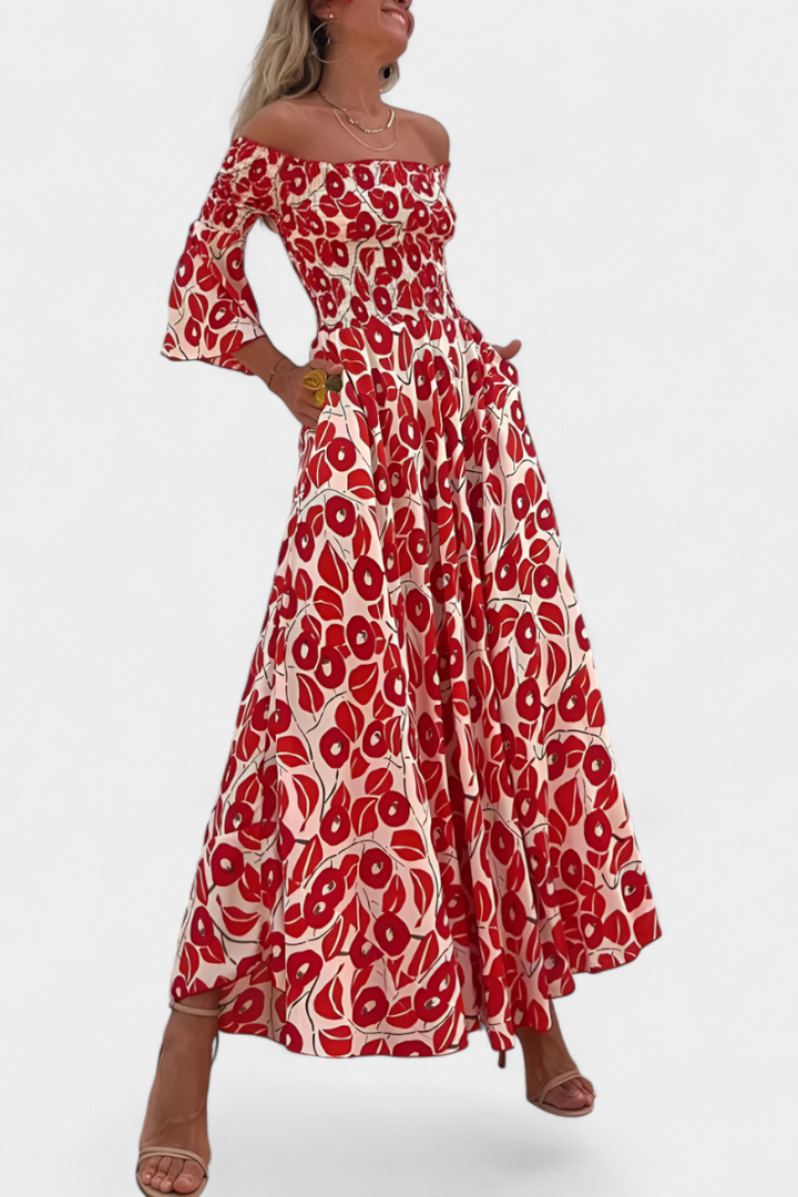 Sea Floral Off-the-Shoulder Dress