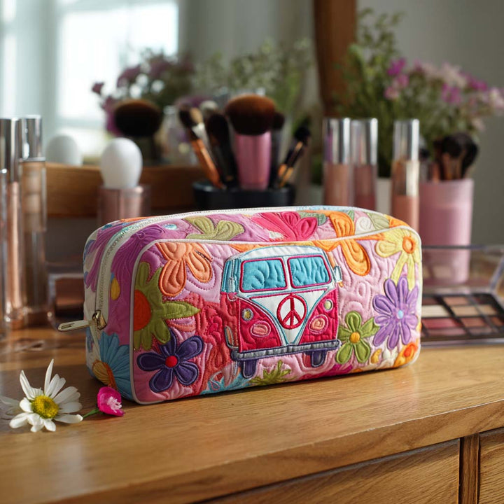 Barbara – Gewatteerde toilettas met retrobusje met bloemen