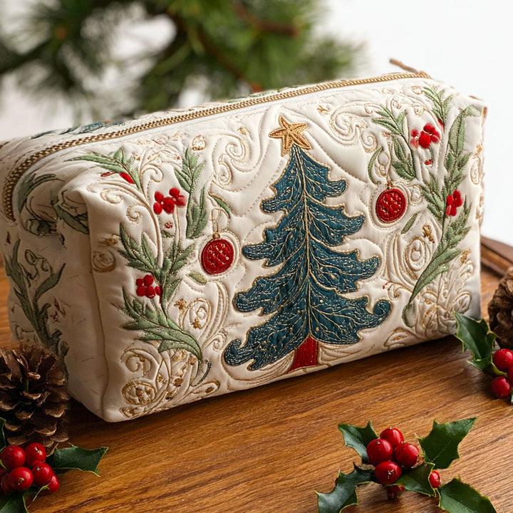 Bonnie – Gewatteerde toilettas met kerstbos
