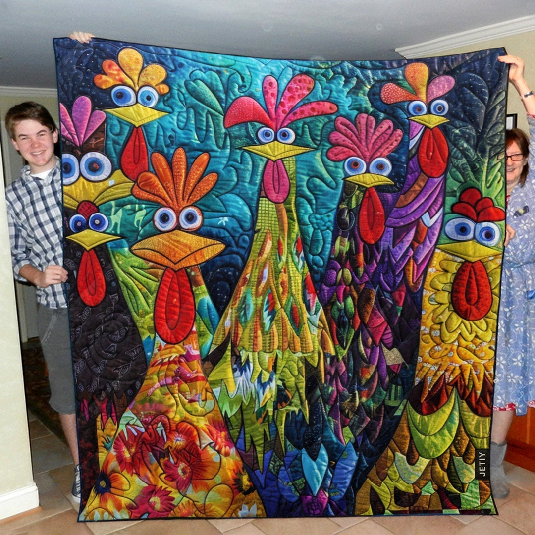 Daphne - Quilted Blanket - Whimsical Chickens
