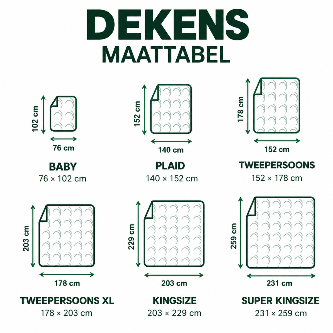 Maattabel dekens S tot en met XXL in centimeters