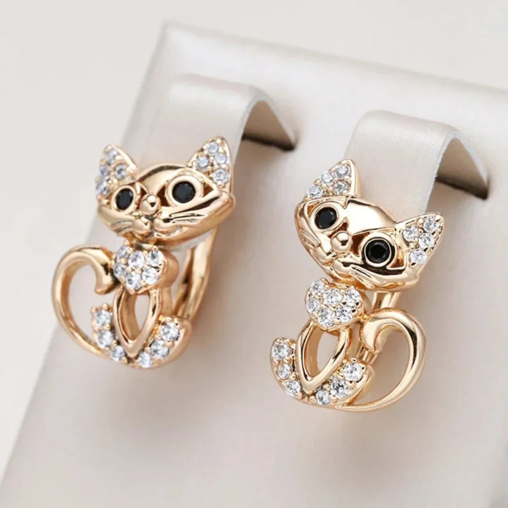Elegant Zirconia Cat Earrings