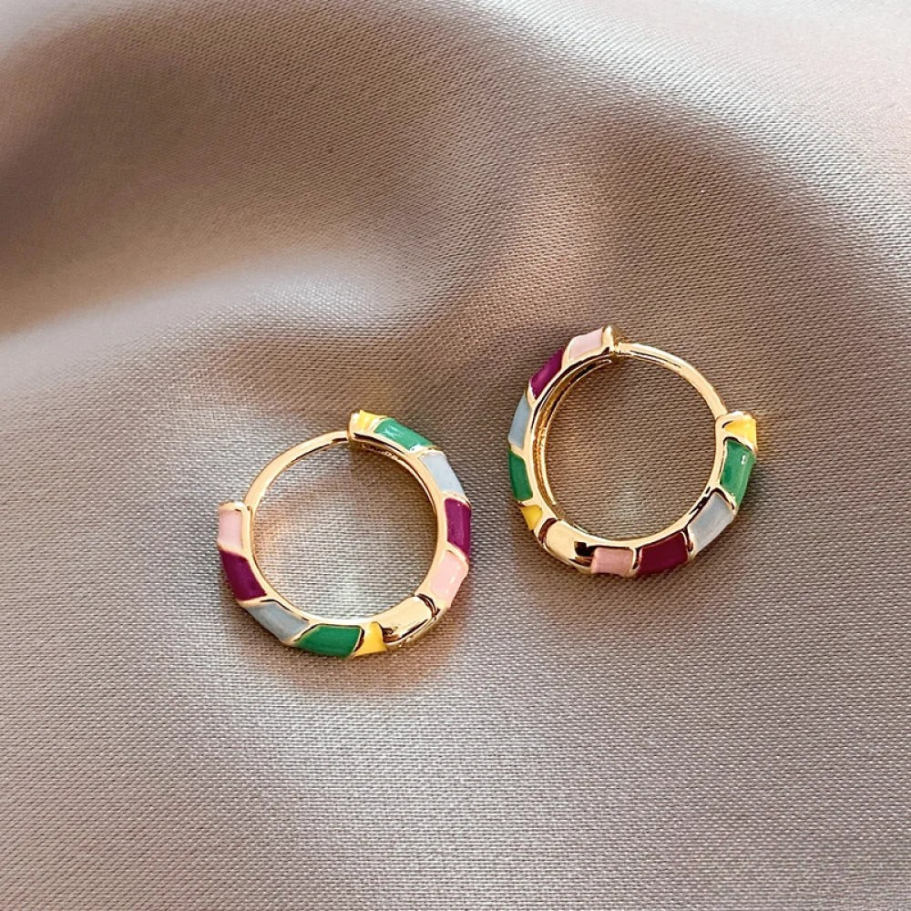 Elegant Gold Earrings with Colorful Enamel