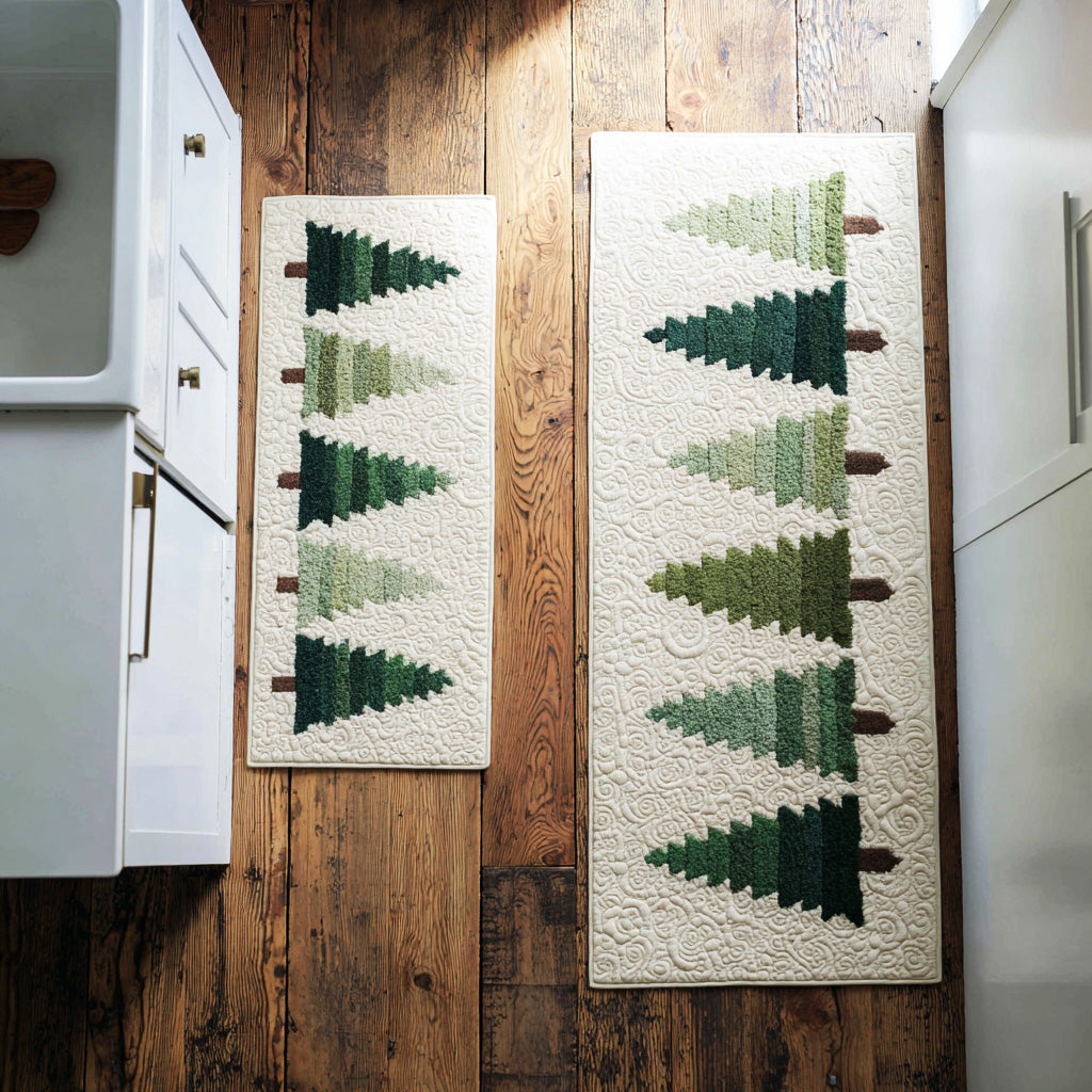Gracie – Keukenmatten (2-delige set) – Kerstbomen met lichtjes