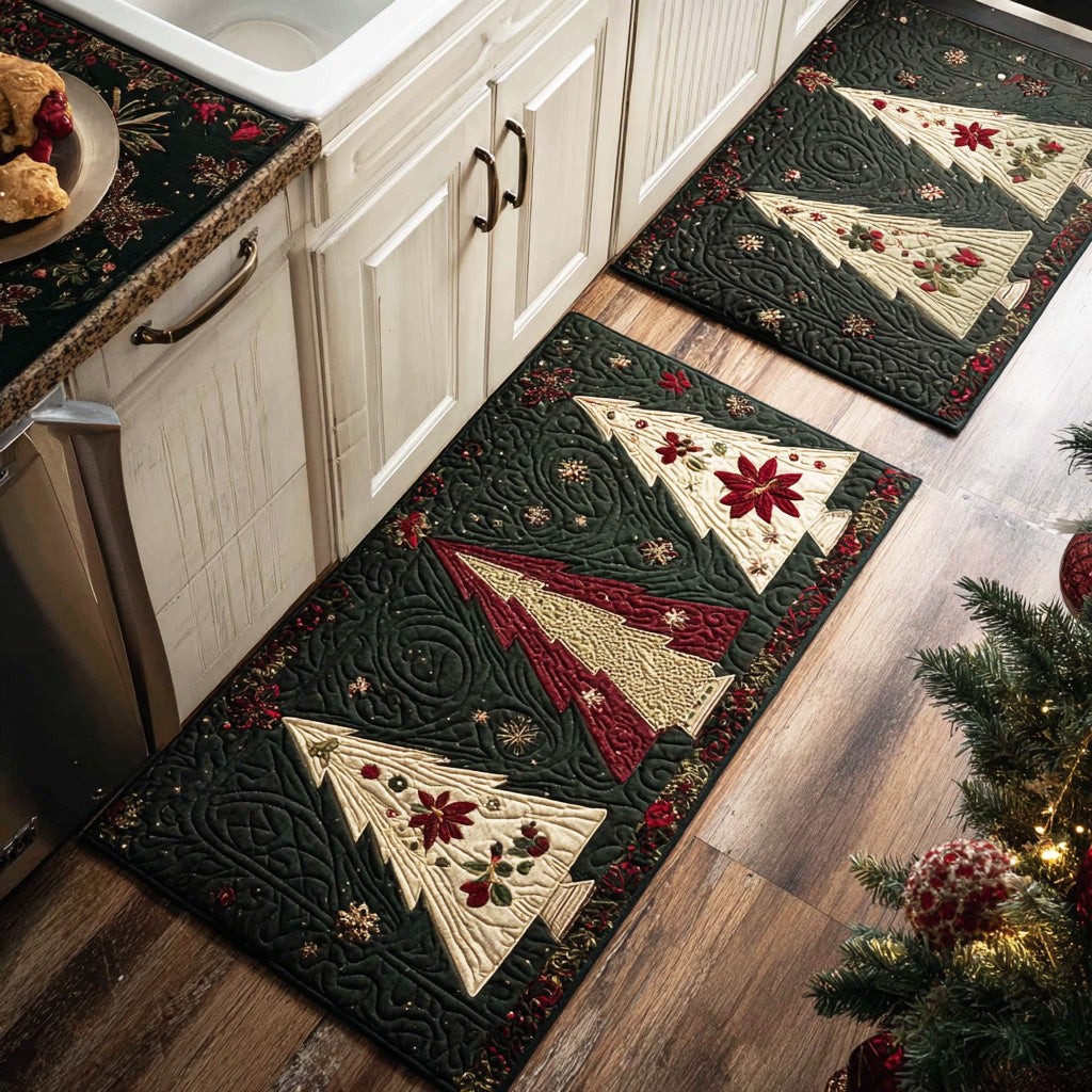 Gwyneth – Keukenmatten (2-delige set) – Goudkleurige kerstbomen