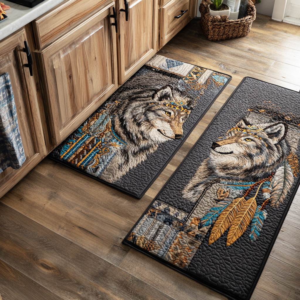 Lynette – Keukenmatten (2-delige set) – Wolf bij maanlicht