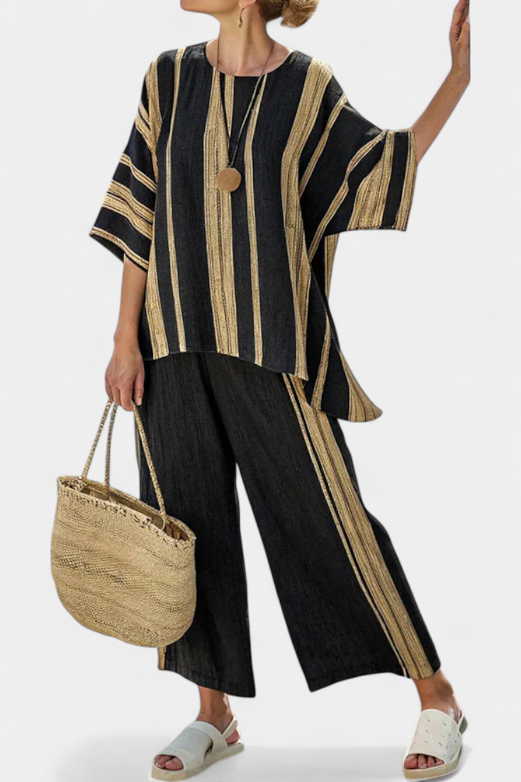 Calden | Comfortable Oversized Striped Top & Relaxed Linen Pants