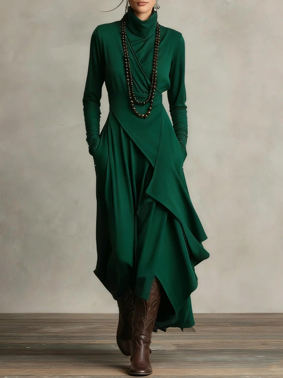 Natalia | Asymmetrical Maxi Knit Dress with Roll Neck