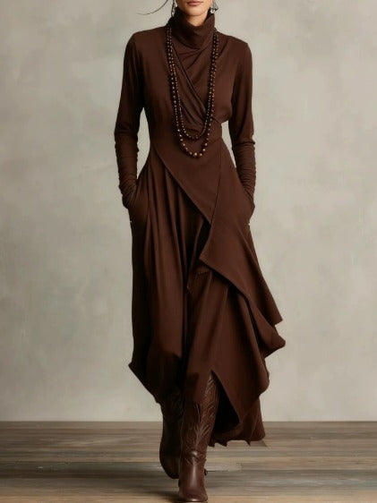 Natalia | Asymmetrical Maxi Knit Dress with Roll Neck