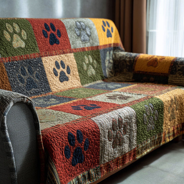 Corrie | Patchwork met pootafdrukken – Handgemaakte bankhoes