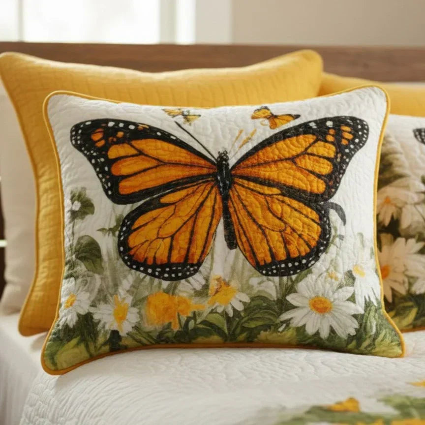 Quilted Decorative Pillowcase - Monarch Meadow