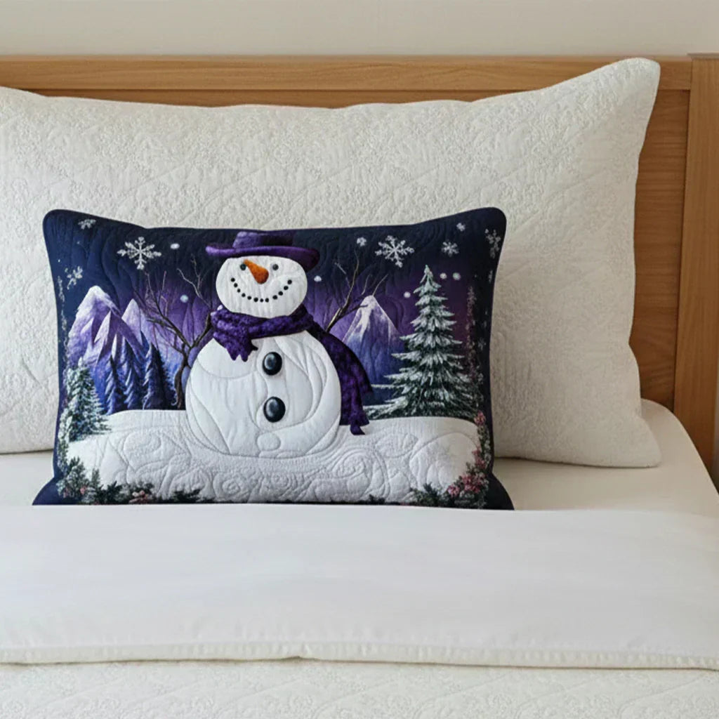 Quilted Decorative Pillowcase - Purple Snowman
