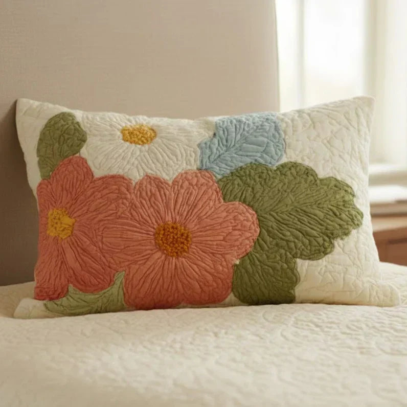 Quilted Decorative Pillowcase - Retro Daisies