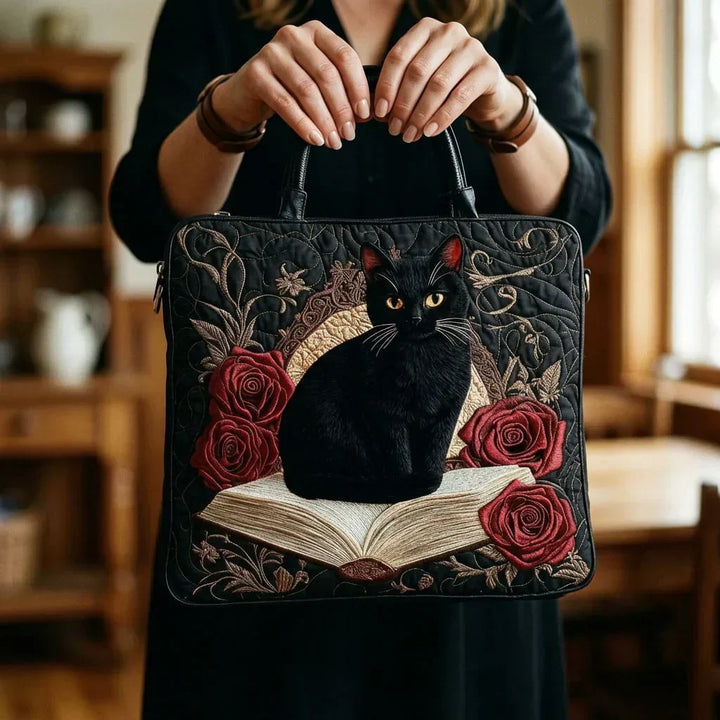 Gewatteerde tas – Zwarte kat met rode rozen