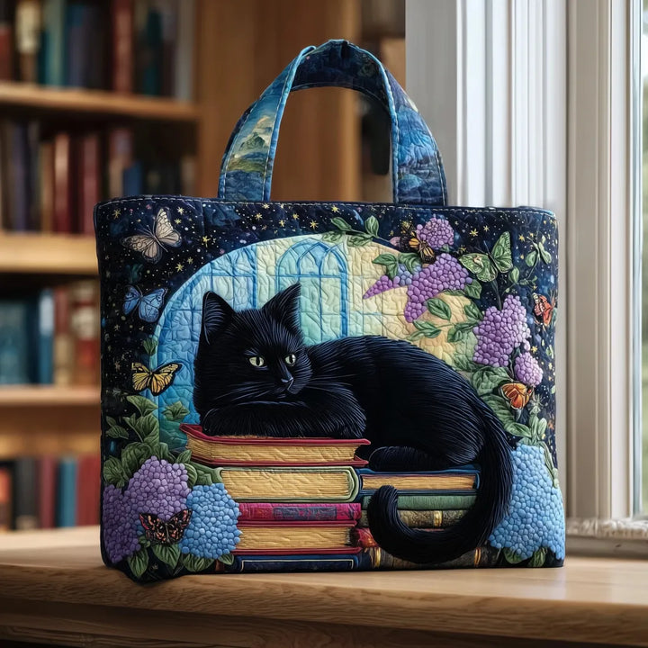 Gewatteerde tas – Zwarte kat op een stapel boeken