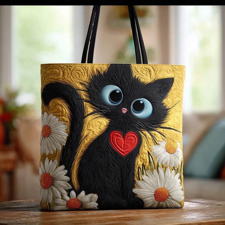 Gewatteerde tas – Zwarte kat met madeliefjes