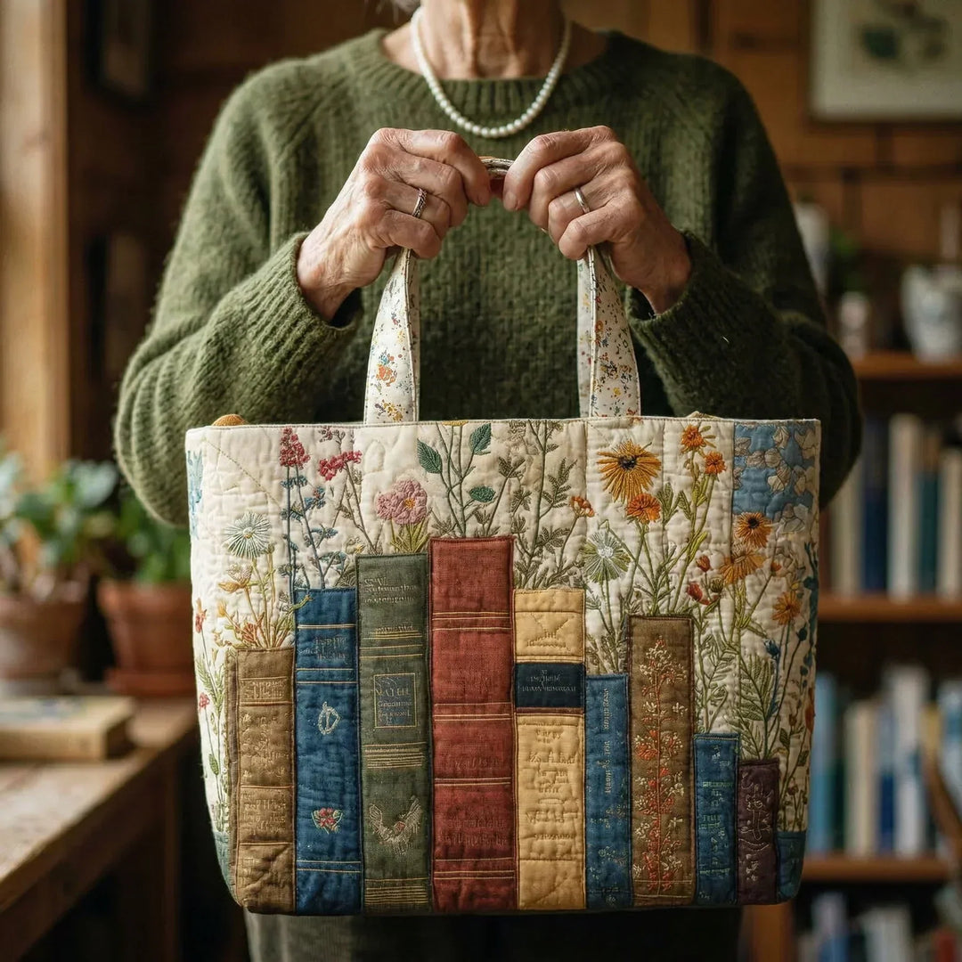 Gewatteerde tas – Boeken en wilde bloemen