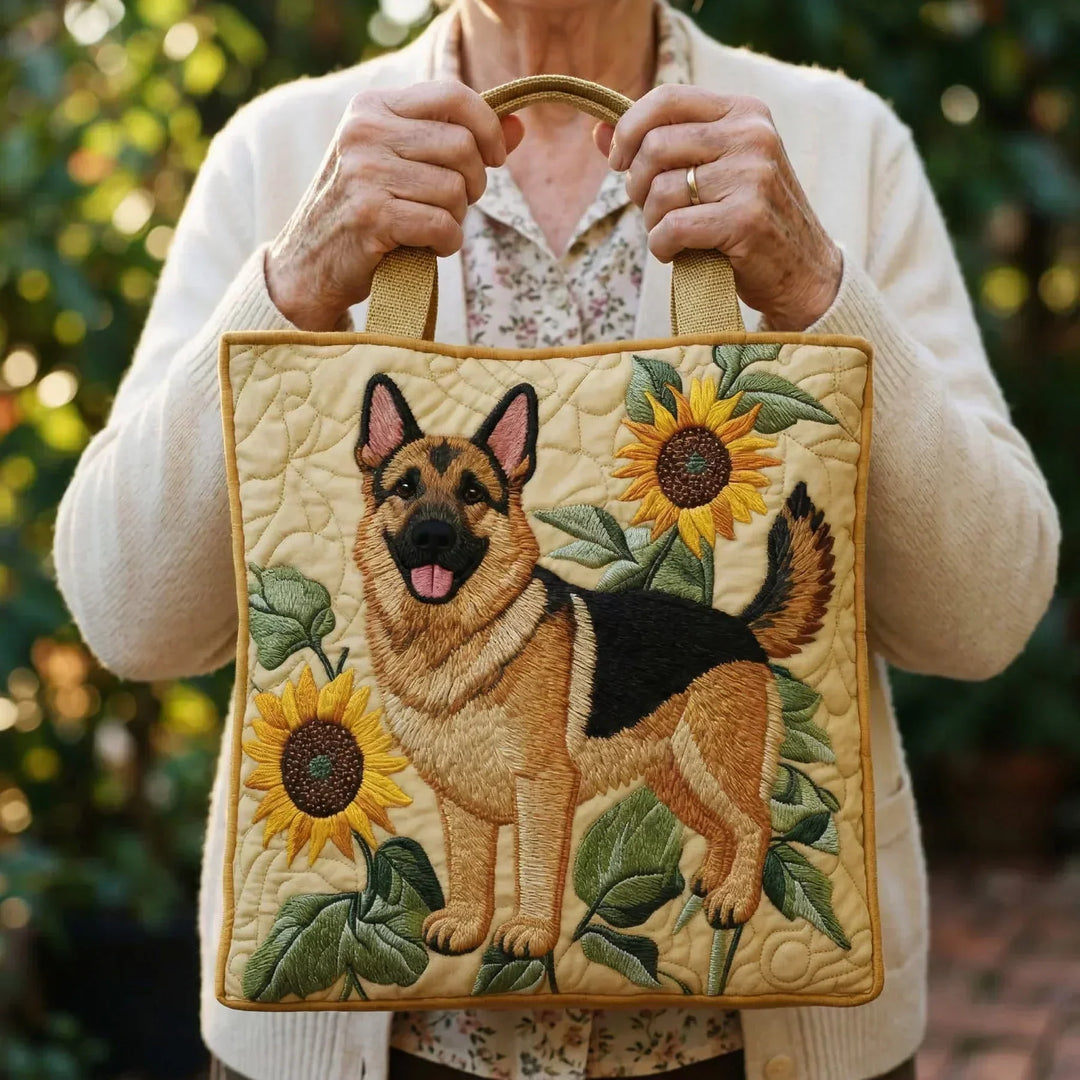Gewatteerde tas – Duitse herder met zonnebloemen