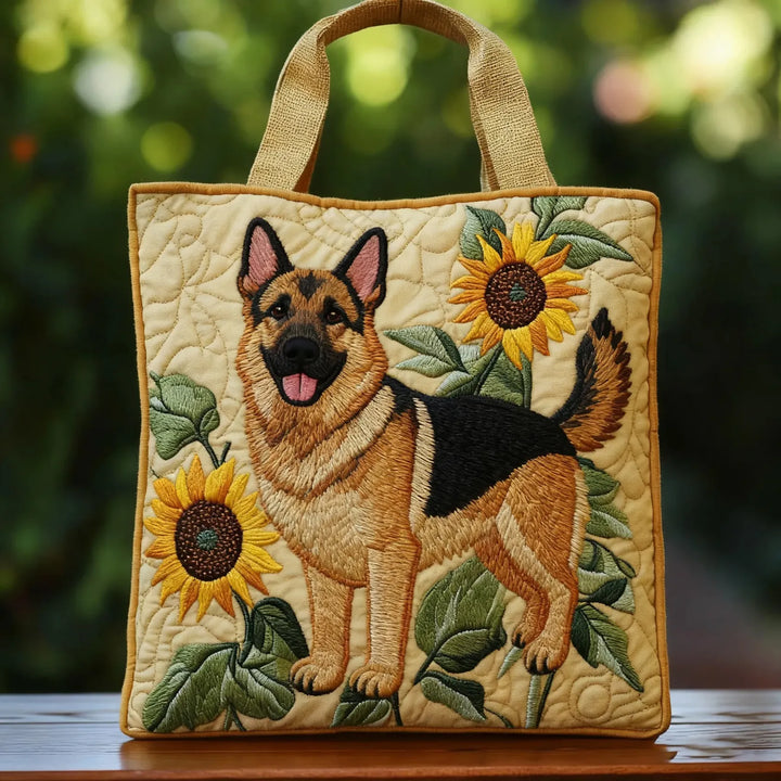 Gewatteerde tas – Duitse herder met zonnebloemen