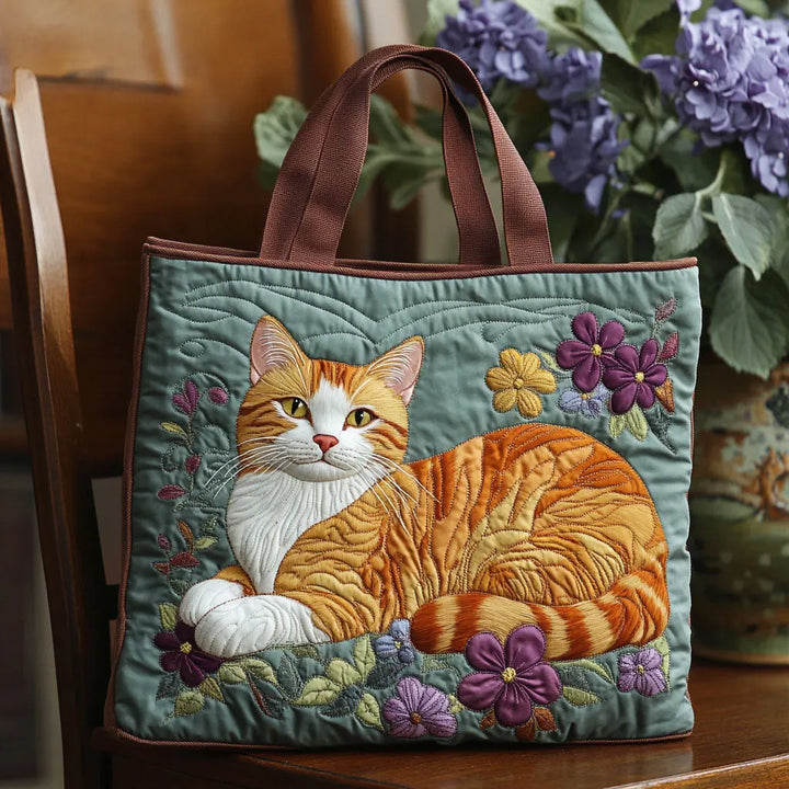 Gewatteerde tas – Rode kat met bloemen