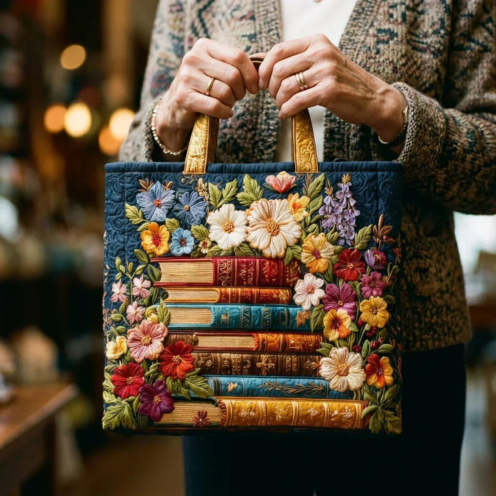 Gewatteerde tas – Bibliotheek met bloemen