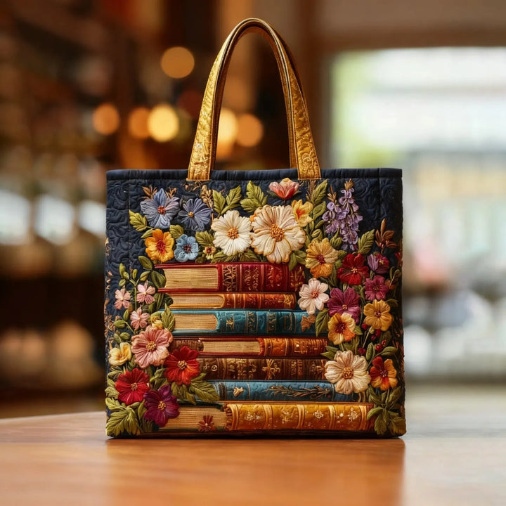 Gewatteerde tas – Bibliotheek met bloemen