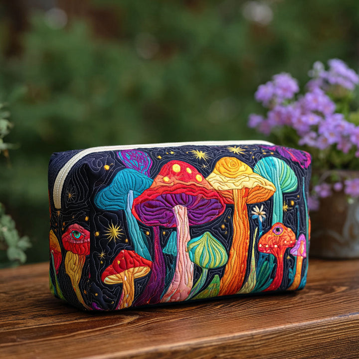 Rita – Gewatteerde toilettas met retro paddenstoelen