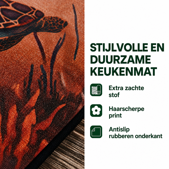 Keukenmat met zachte stof, scherpe print en antislip onderkant