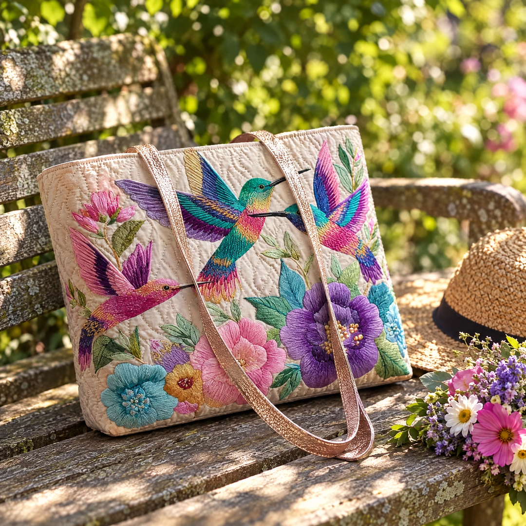 Gewatteerde tas – Kolibries in een bloementuin