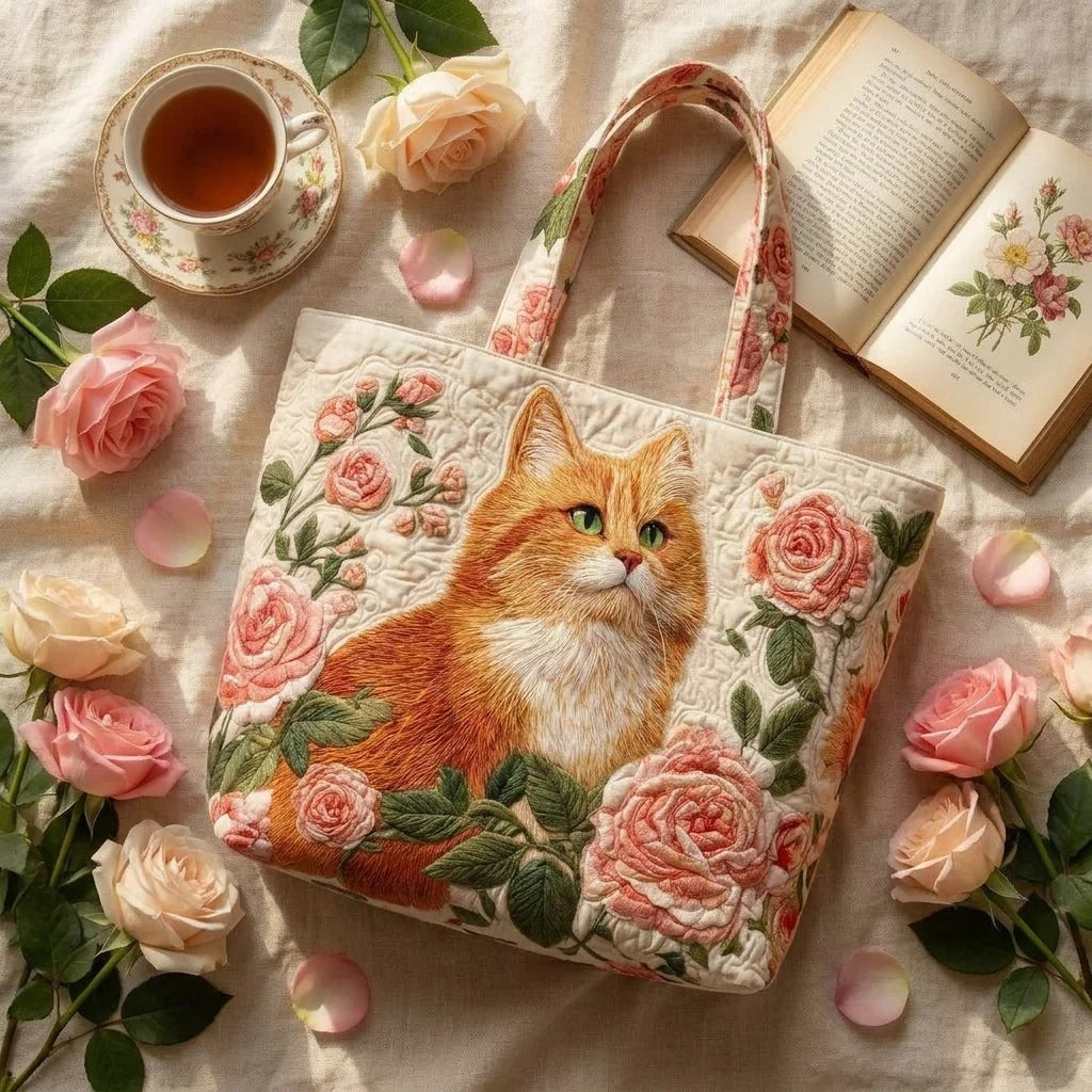 Gewatteerde tas – Rode kat met rozen