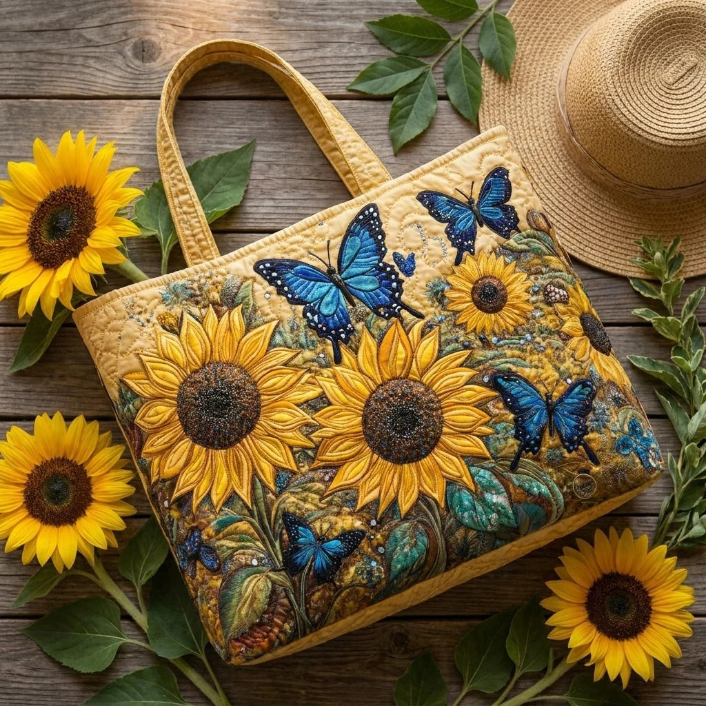 Gewatteerde tas – Zonnebloemen en blauwe vlinders