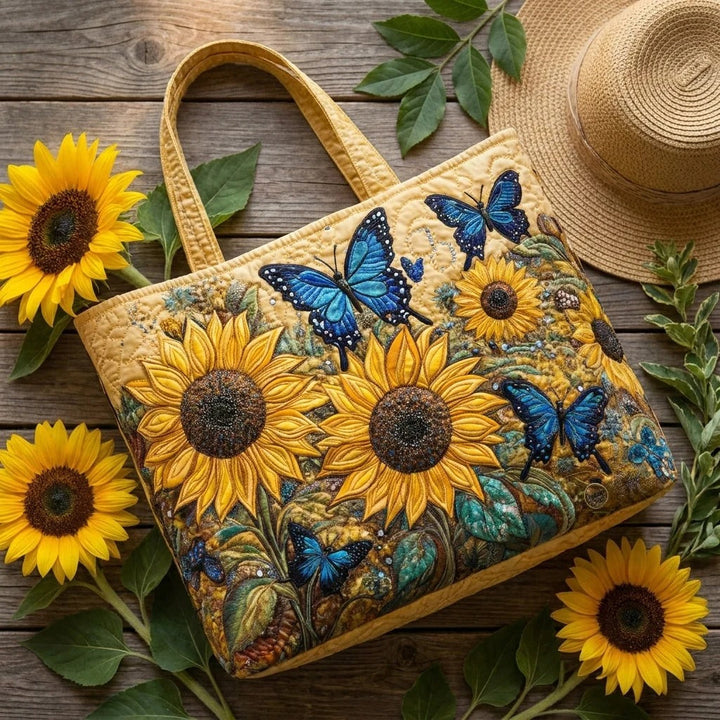 Gewatteerde tas – Zonnebloemen en blauwe vlinders