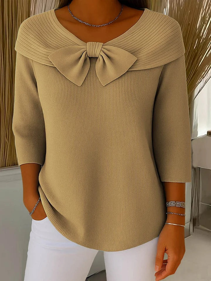 Serenna – Women's Sweater with Bow and Round Neckline