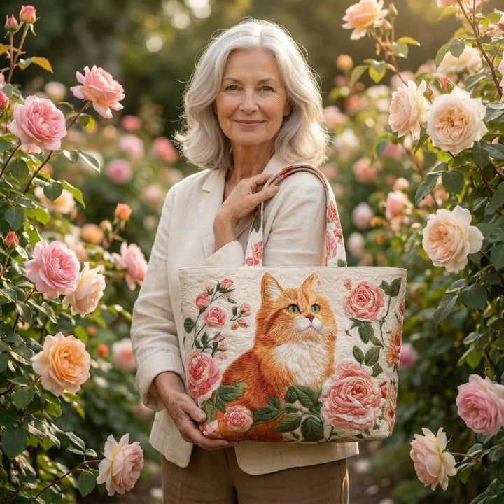 Gewatteerde tas – Rode kat met rozen