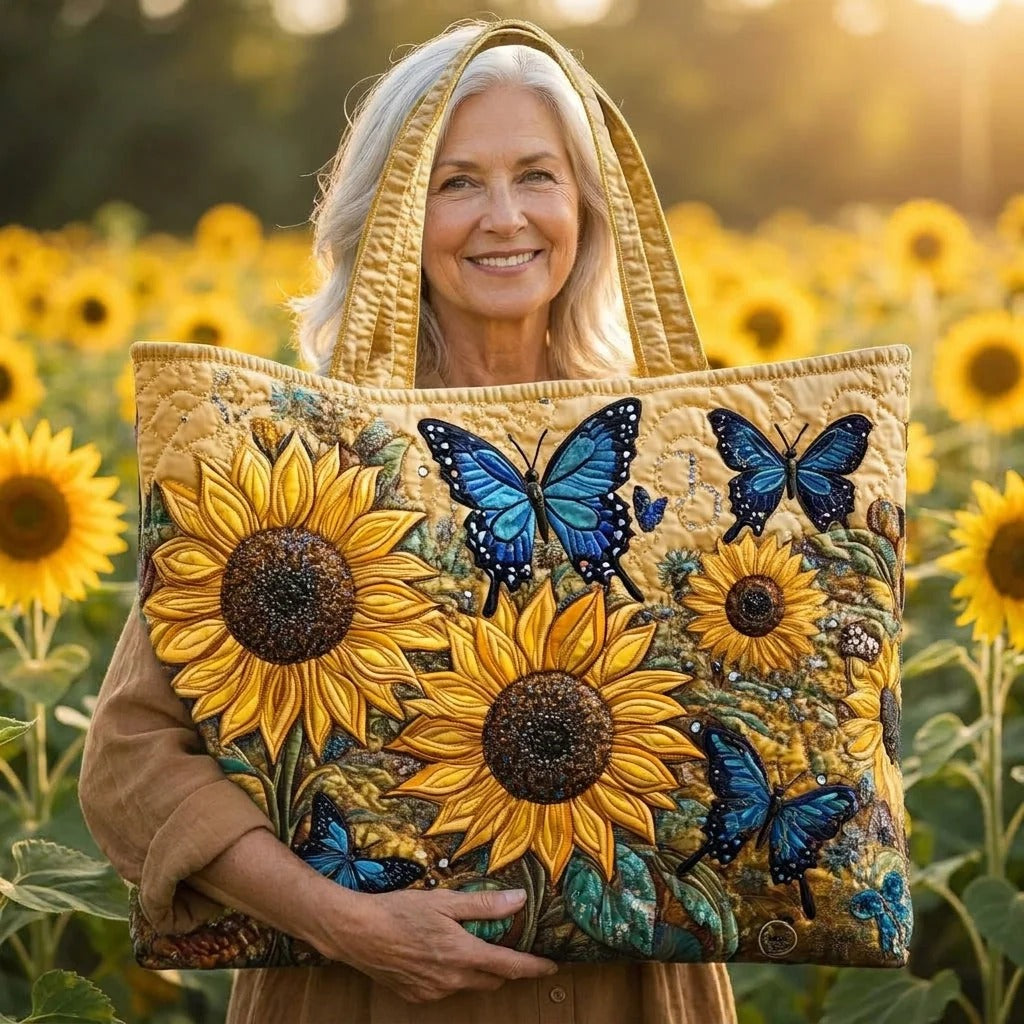 Gewatteerde tas – Zonnebloemen en blauwe vlinders