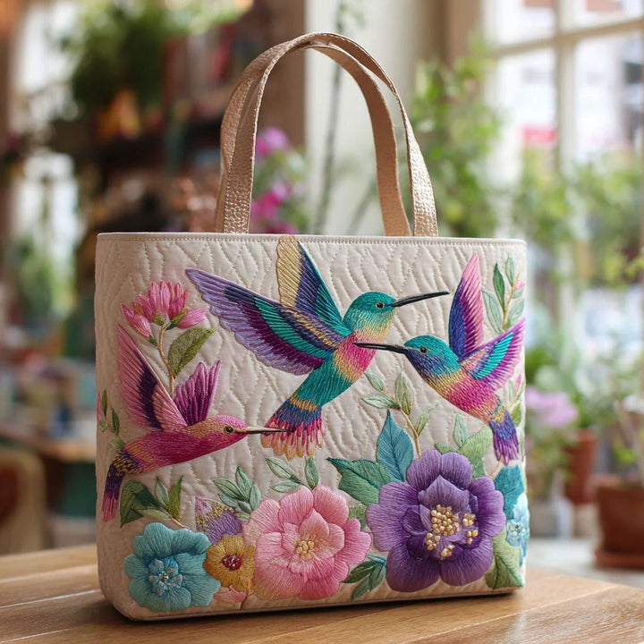 Gewatteerde tas – Kolibries in een bloementuin